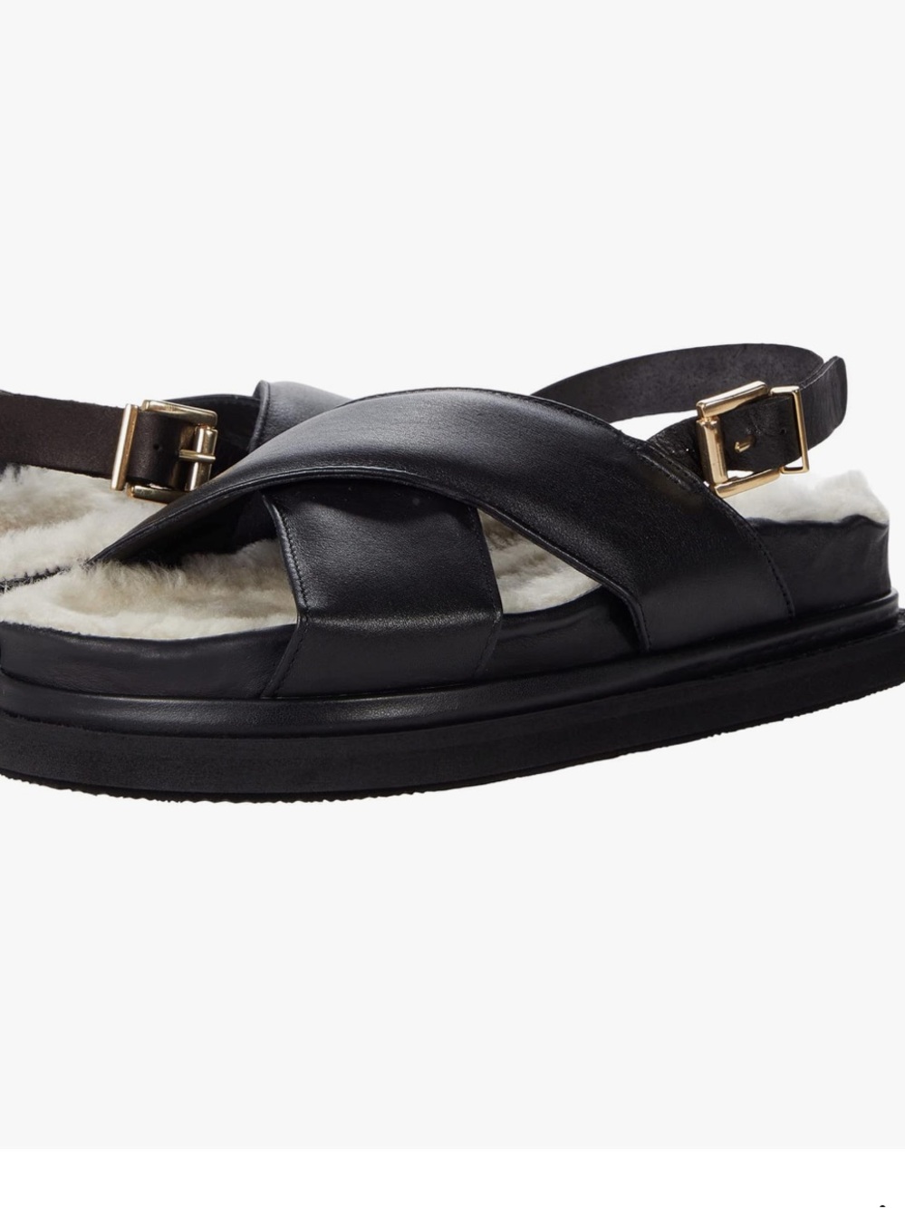 ALOHAS Black Leatherette Fur-Lined Slingback Sandals Sz 37
